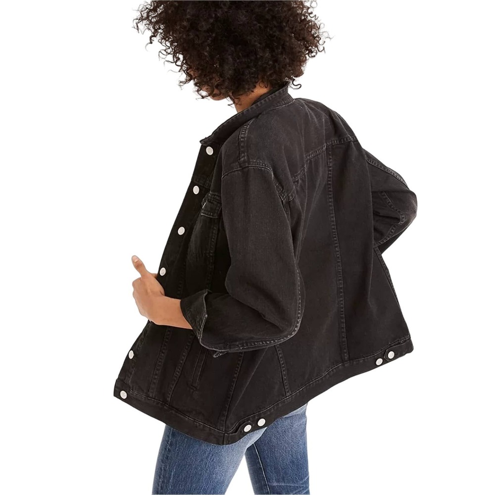Madewell Oversized Boxy Black Denim Jean Jacket in Lunar Wash Womens size XS
